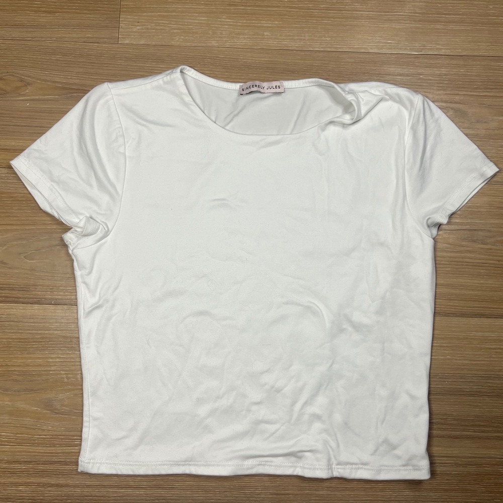 Sincerely Jules Womens T-Shirt Short Sleeve Crew Neck Basic White S